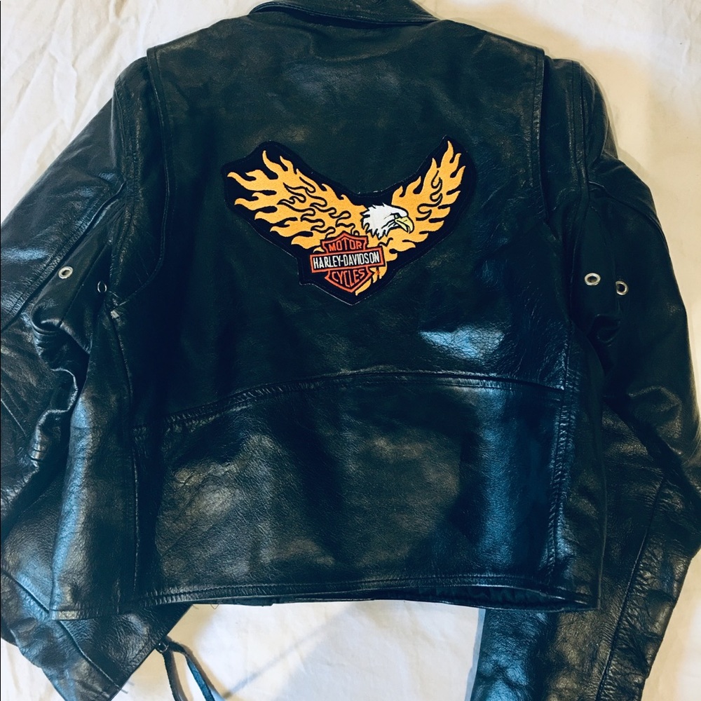Vintage black leather motorcycle jacket